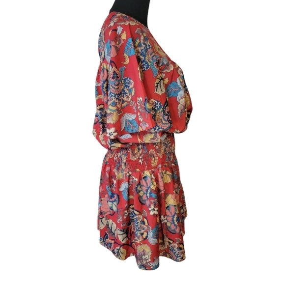 Shoshanna Red Smocked Mini Dress Size Medium - Picture 3 of 6